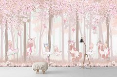Micute prințese cu unicorni în pădurea roz