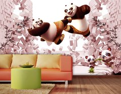 Panda în luptă rupând un zid de cărămidă