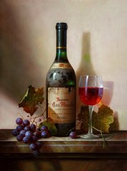 Натюрморт с виноградом и красным вином