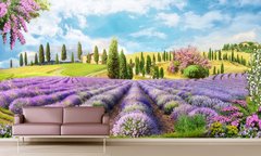 Peisaj toscan cu câmp de lavandă