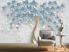Copac 3D cu petale albastre