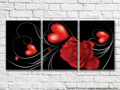 Trandafir roșu și inimioare pe un fundal negru