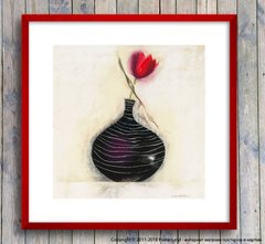 Постер красный тюльпан в черной вазе, масло