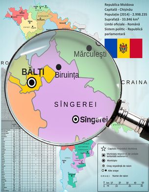 Harta administrativa a Republicii Moldova, limba Romana