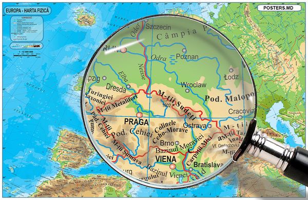 Harta fizica a Europei, limba Romana
