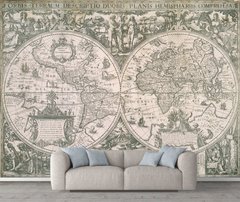 Harta antica a lumii pe fundalul naturii si a oamenilor