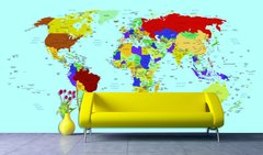 Harta multicolora a lumii pe fond albastru