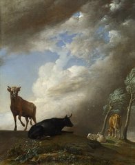 Крупный рогатый скот и овцы в бурном пейзаже
