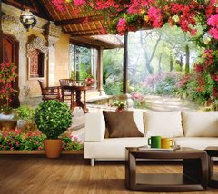 Parc de grădină și masă pe veranda casei