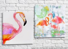 Рисованные фламинго на холсте, акварель