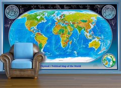Физико политическая карта мира с ярким рельефом