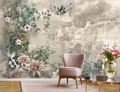 Итальянская фреска с цветочным принтом в пастельных тонах