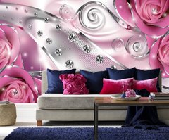 Розовые розы с бриллиантами, 3D Абстракция