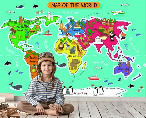 Harta lumii pentru copii cu animale