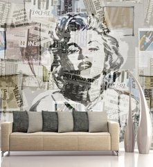 Imaginea lui Marilyn Monroe pe fundalul articolelor din ziar