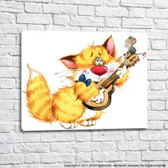 Pisică cu o chitară și un șoarece