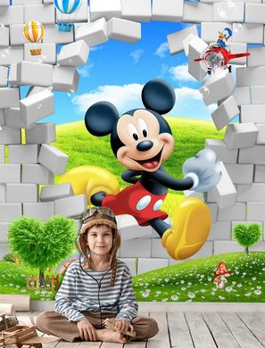 Mickey Mouse și zid de cărămidă 3D