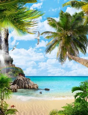 Mural plajă tropicală și palmier