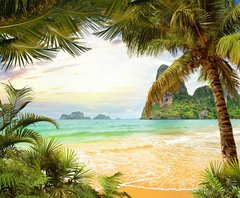 Fresco plajă cu palmieri, insule