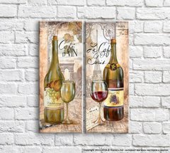 Бутылка красного и белого вина на фоне архитектуры, диптих