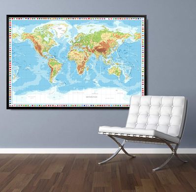 Harta fizica a lumii in engleza cu steaguri