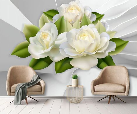 Trandafiri albi 3D pe un fundal gri