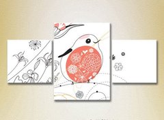Триптих Толстая птичка и цветы