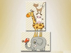 Диптих Слоник, жираф, коровка и кот