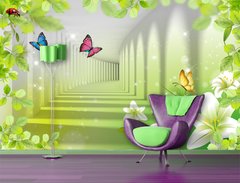 Яркий салатовый туннель и бабочки