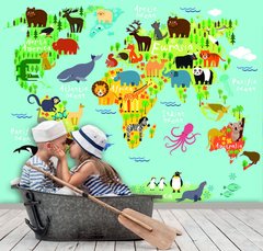 Детская карта с животными на голубом фоне