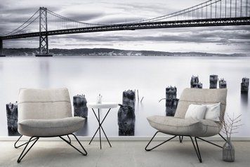 Fototapet &bdquo;Podul Oakland Harbour &icirc;n stil alb-negru&rdquo;