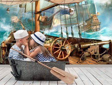 Puntea unei nave cu p&acirc;nze pe fundalul oceanului