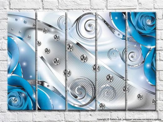Голубая абстракция с розами и бриллиантами