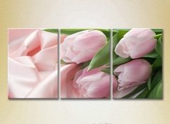 Триптих Розовые тюльпаны на шелковой ткани_01
