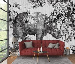 Носорог на абстрактном черно белом фоне