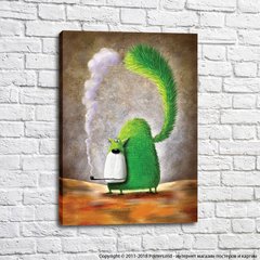Pisica verde cu pipa de fumat