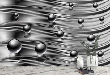 Черные сферы на шелке, 3D Абстракция