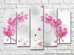 Ветки розовой орхидеи и лебеди