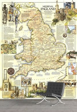 Harta medievala a Anghliei,vintage