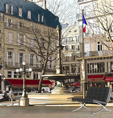 Fântâna pariziană și fațadele clădirilor