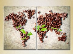 Диптих Карта мира из зерен кофе