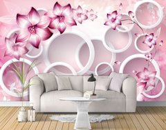 Розовые цветы и 3Д круги