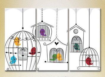 Триптих Птички в клетках