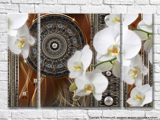 Белая орхидея на коричневом абстрактном фоне