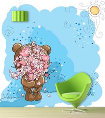 Ursul brun cu flori pe fond albastru, grafică