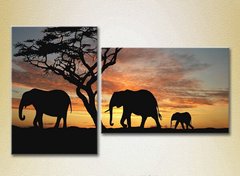 Диптих Слоны, закат в Африке