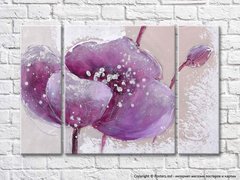 Фиолетовый цветок на бежевом фоне-картина маслом