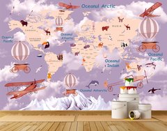 Карта мира, детская на румынском языке, розовая