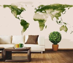 Абстрактная карта мира с зелеными континентами на бежевом фоне