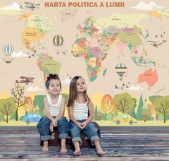 Карта мира, детская на румынском языке, с машинками и шарами